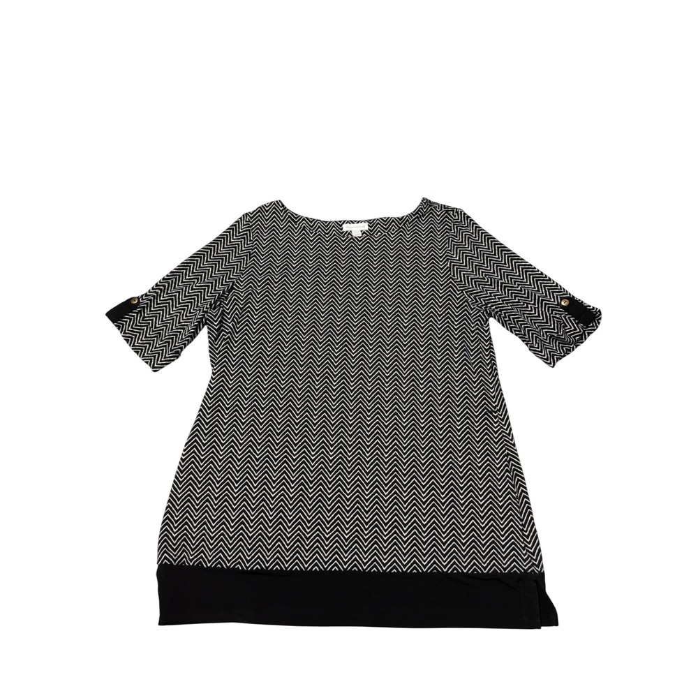 Charter Club Tunic Womens XL Black White Chevron Top Short Sleeve Boat Neck